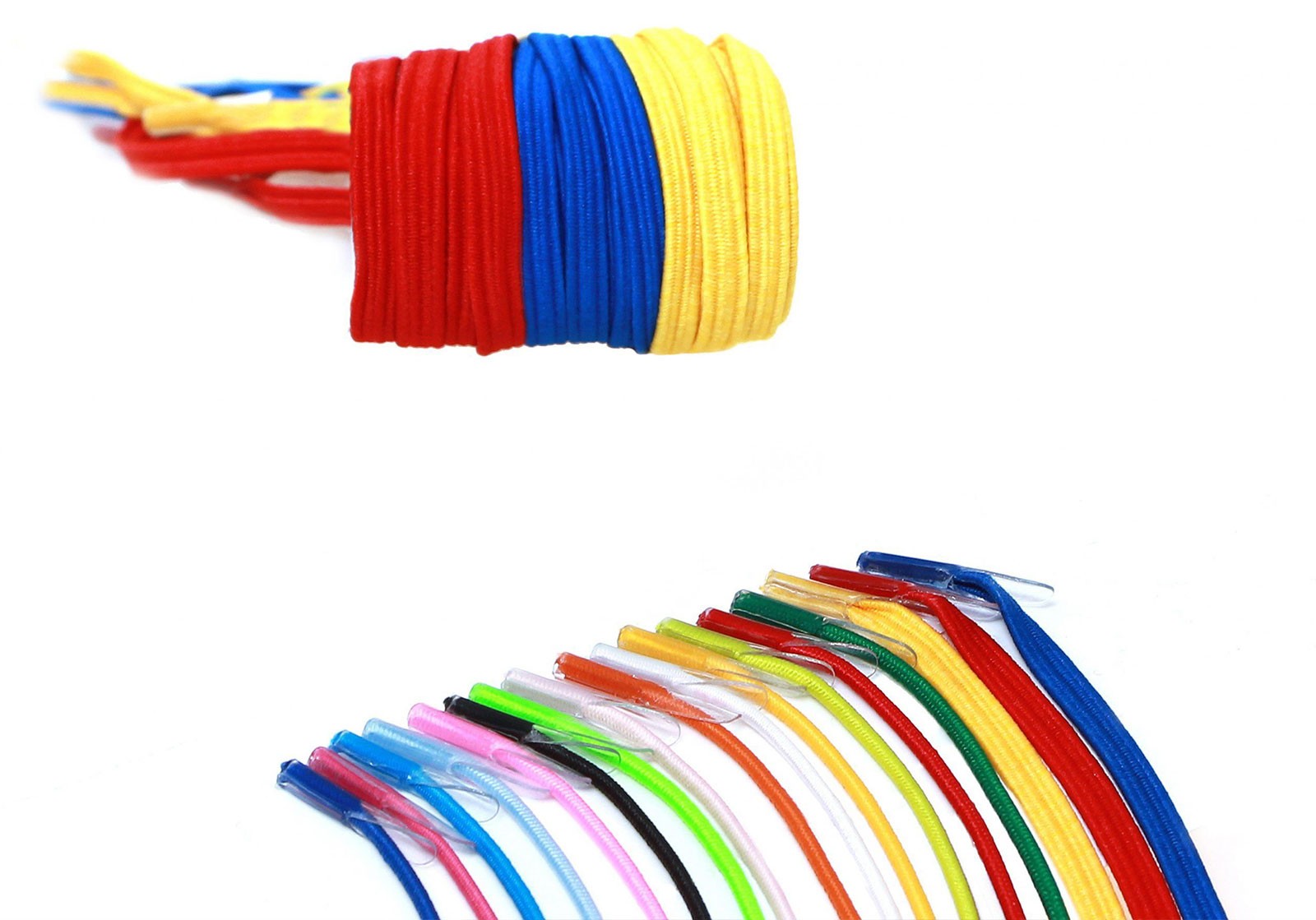 Crimped elastic folder band with T-lace stopper