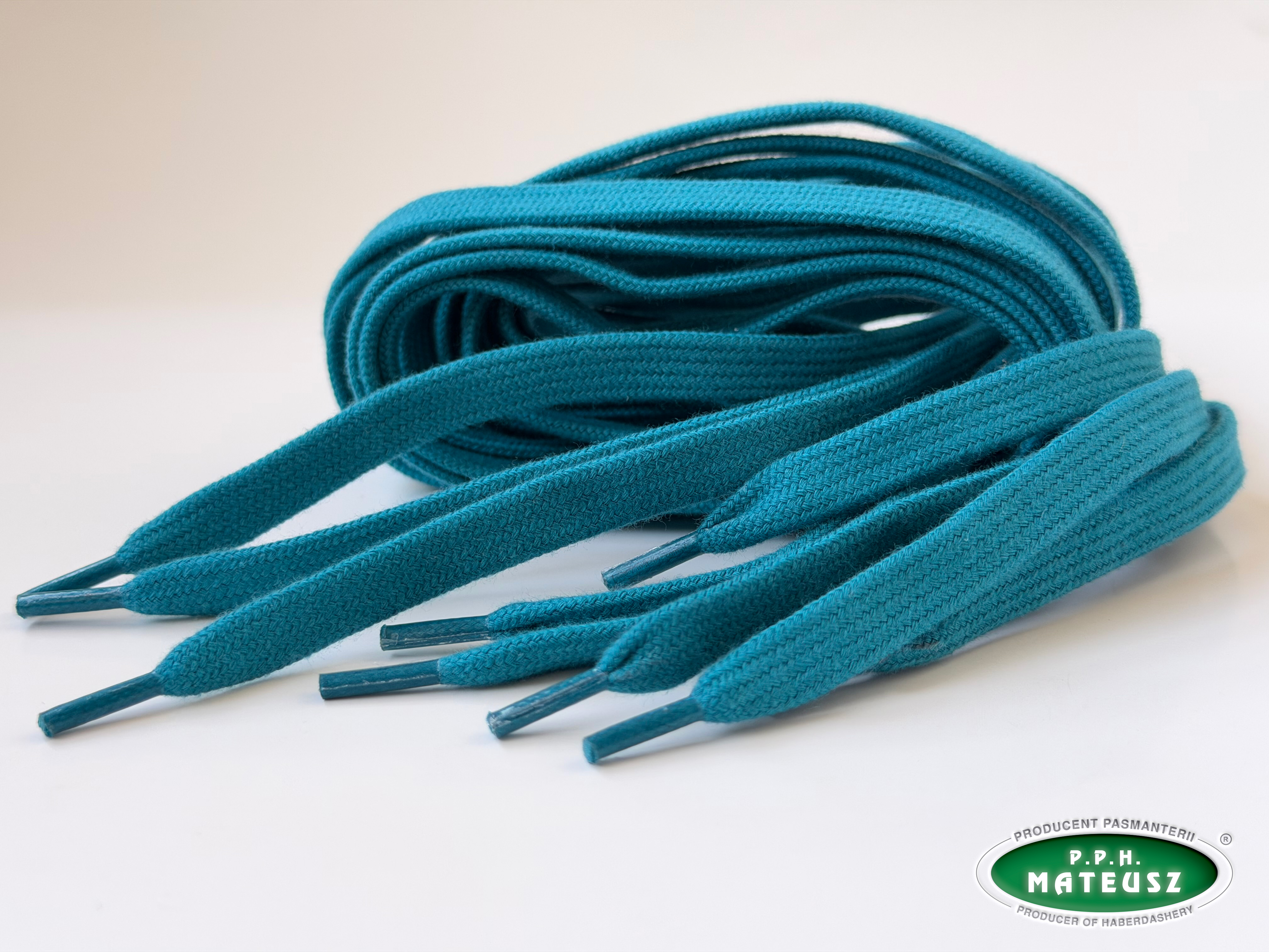 Turkusowe płaskie sznurki bawełniane premium