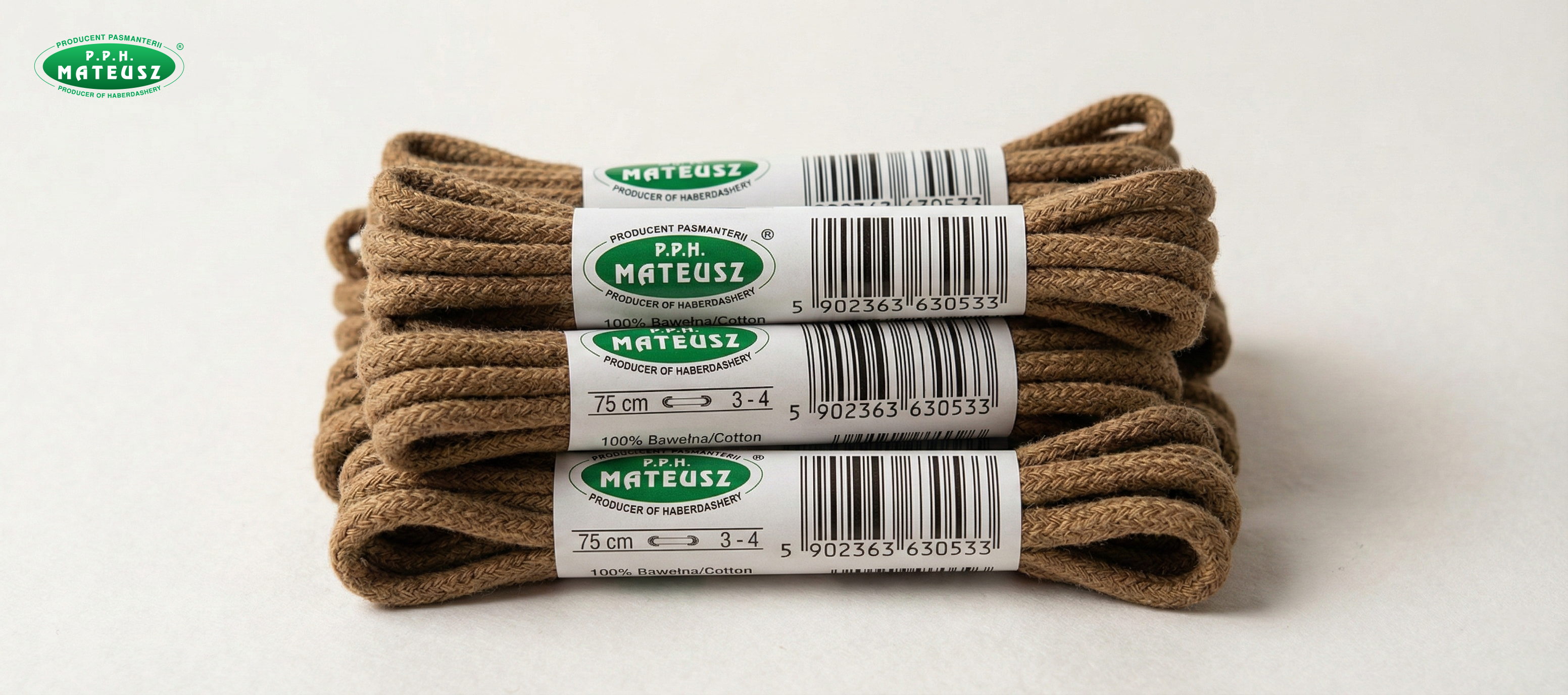 Light brown packaged shoelaces for retail sale
